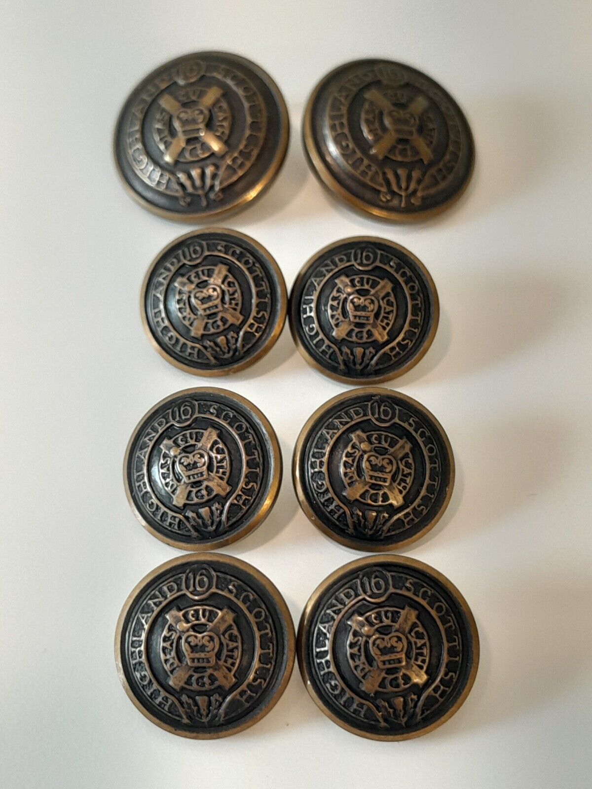 Scottish Highland Military Buttons Lot Of 8  16th Infantry Brass 2 Sizes