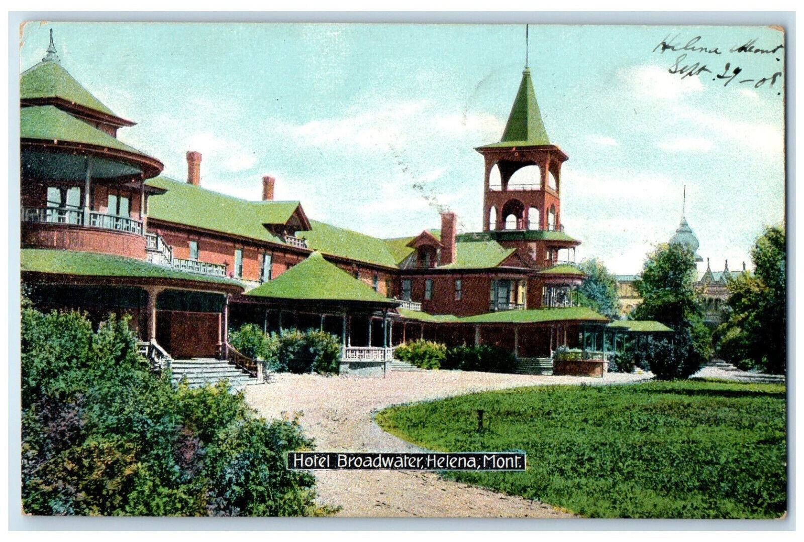 1908 Hotel Broadwater with Tower Helena Montana MT Antique Posted Postcard