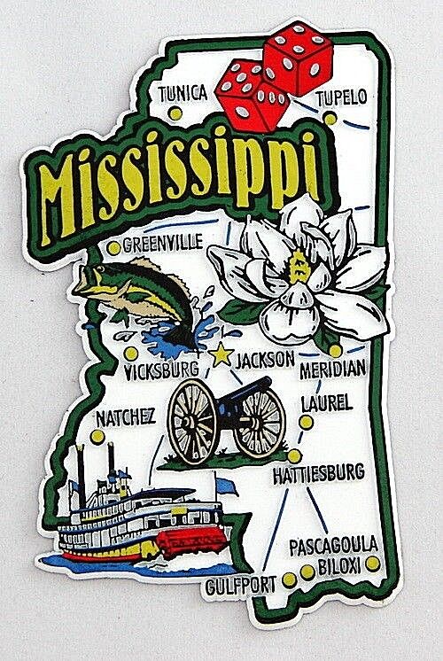 MISSISSIPPI STATE MAP AND LANDMARKS COLLAGE FRIDGE COLLECTIBLE SOUVENIR MAGNET