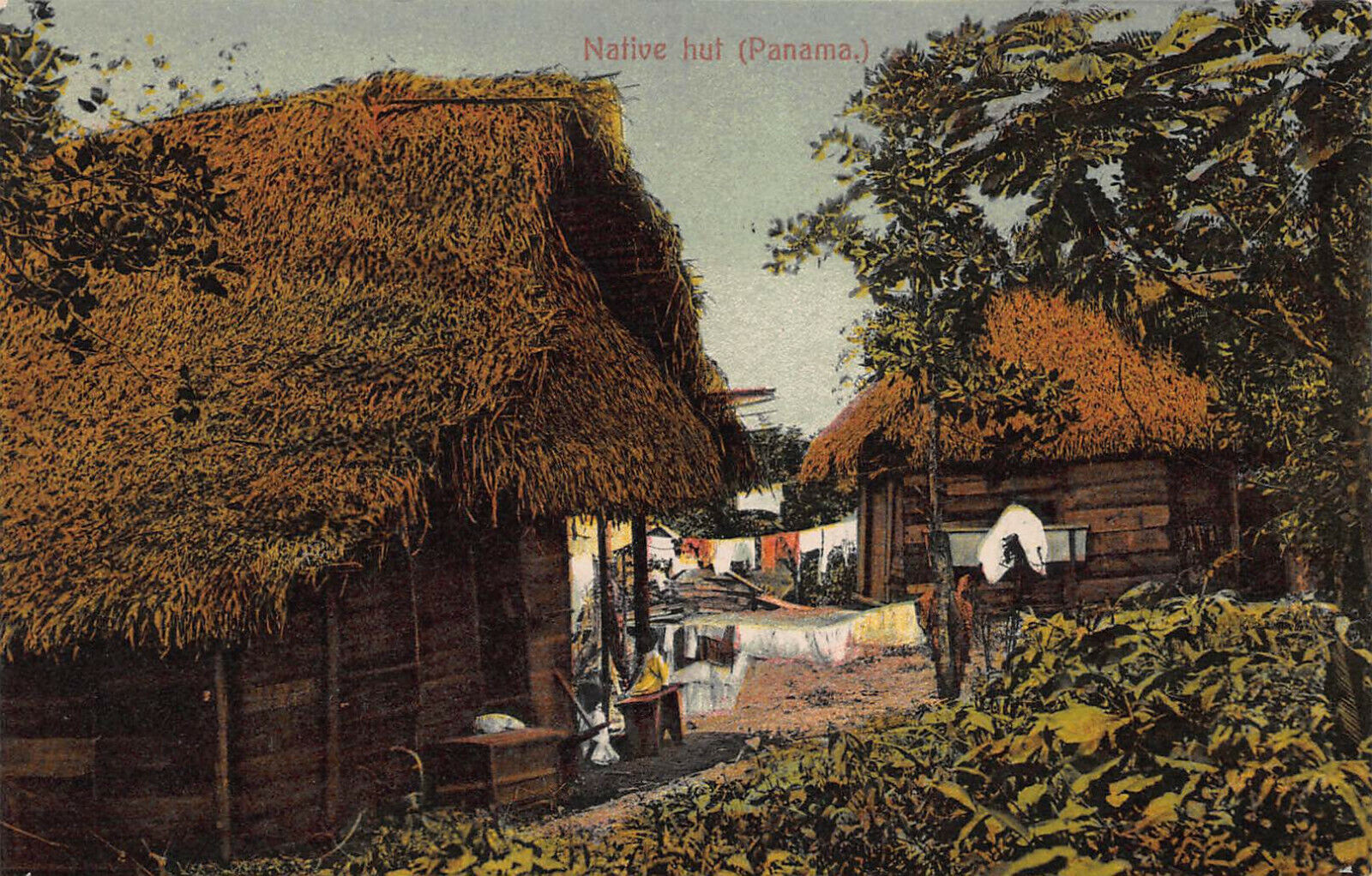 Native Huts, Panama, Early Postcard, Unused 