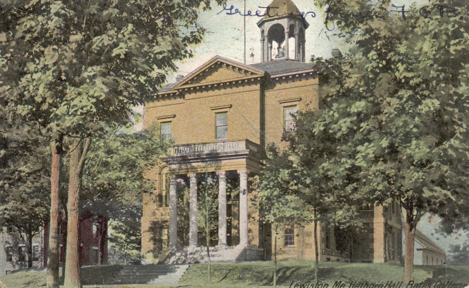 Postcard ME Lewiston Maine Hathorn Hall Bates College 1908 Vintage PC e9444