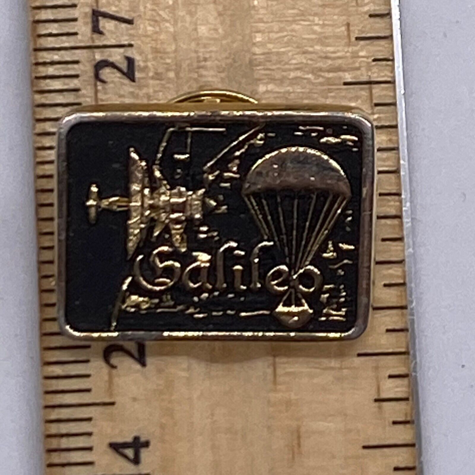 Vintage JPL NASA Galileo Probe Spacecraft Lapel Pin Gold Tone and Black
