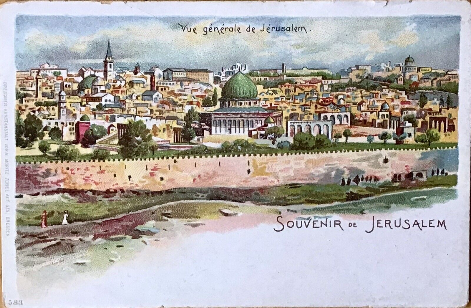 Souvenir De Jerusalem 1900 Birdseye View Of The City. High End Lithograph.