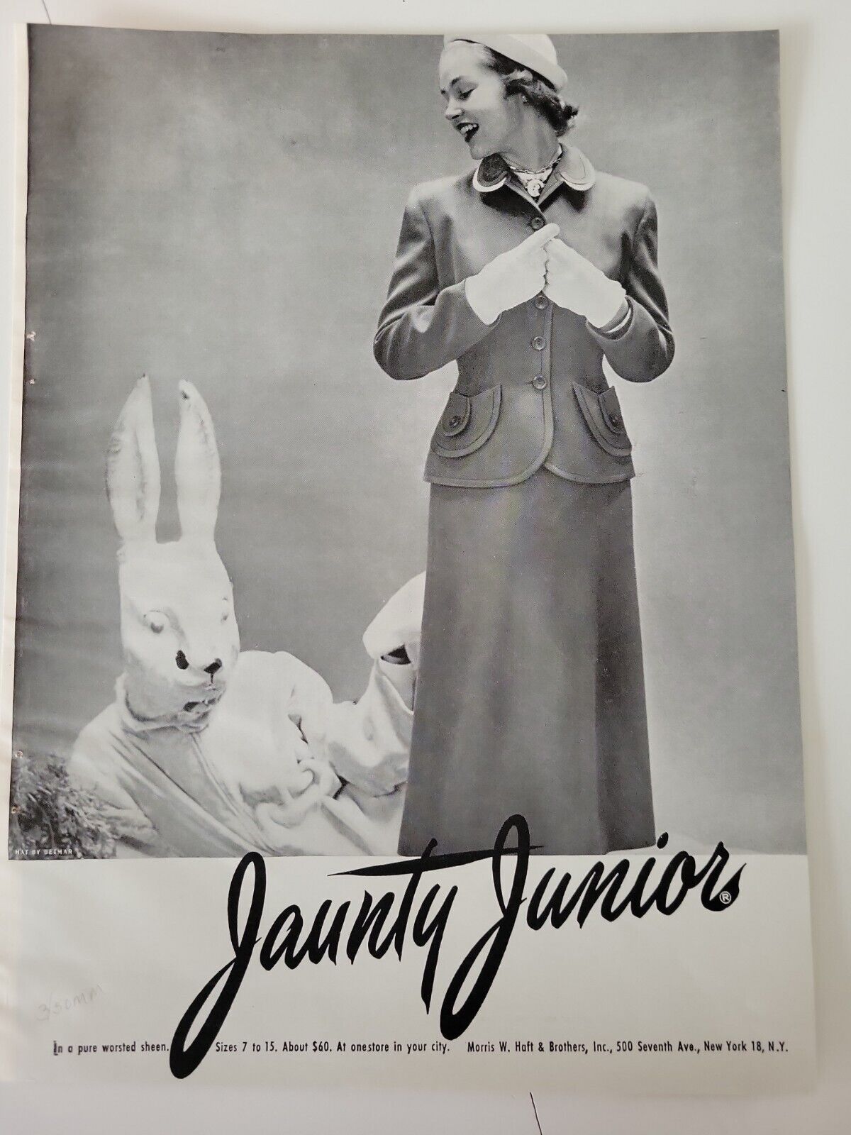 1959 women\'s Easter bunny suit gloves hat Jaunty Junior vintage fadhion  ad