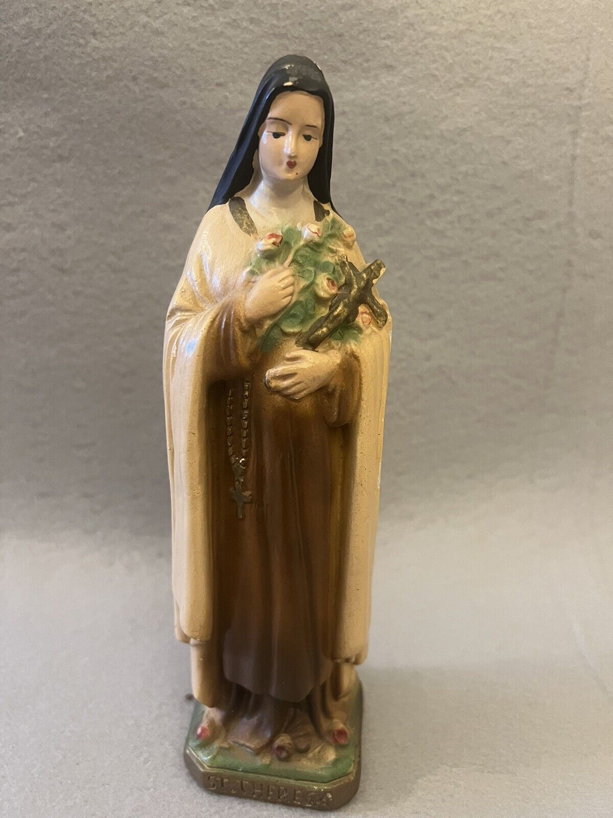 Vintage Saint Theresa Little Flower Of Jesus Religious Statue Chalkware 8.5”