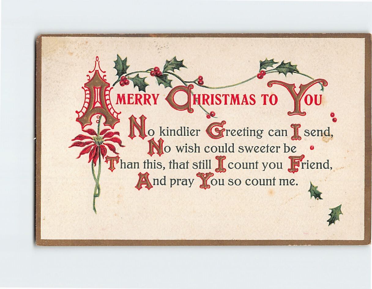 Postcard Merry Christmas To You Embossed Card