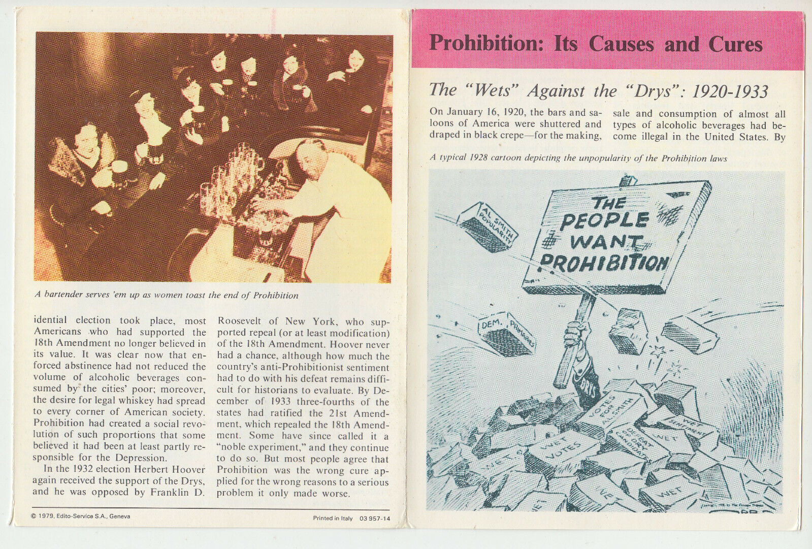 PROHIBITION: ITS CAUSES AND CURES 1920-33 HIstory 1979 STORY OF AMERICA BOOKLET