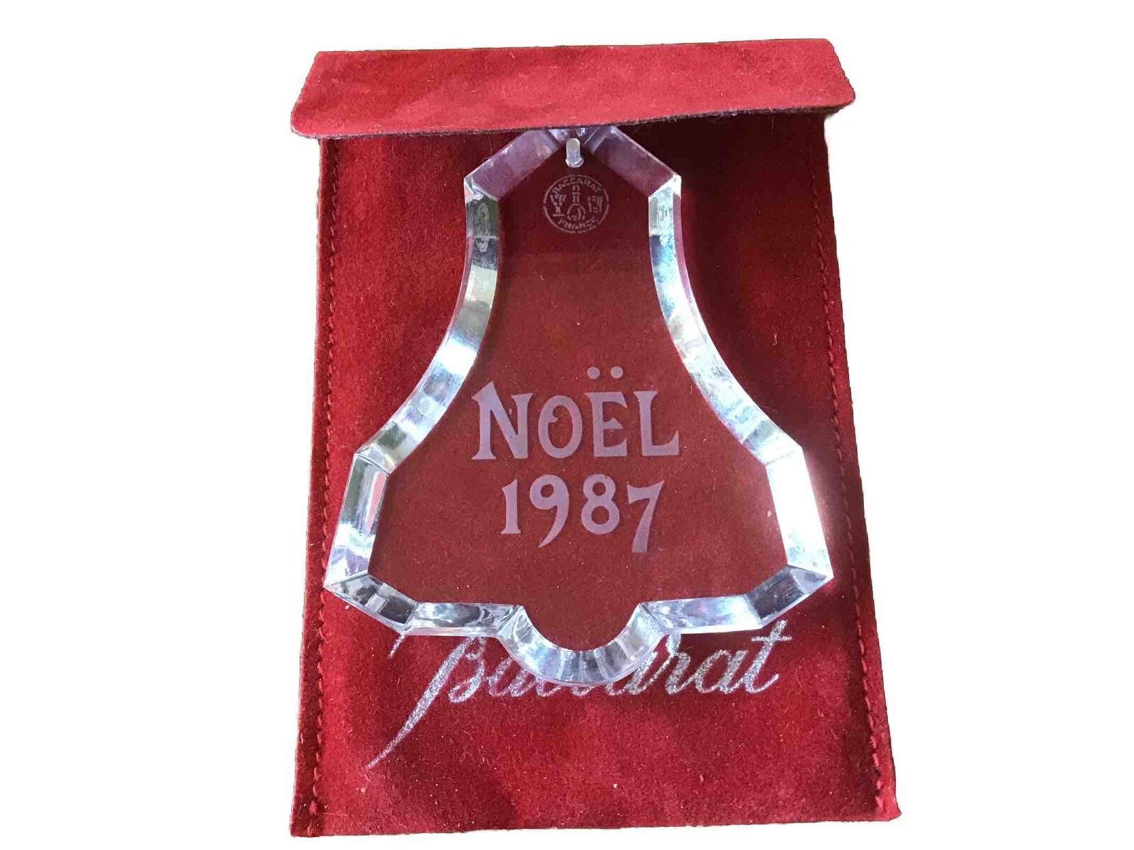 VTG BACCARAT FRANCE CRYSTAL 1987 CHRISTMAS BELL ORNAMENT Noel w/ Box Bag