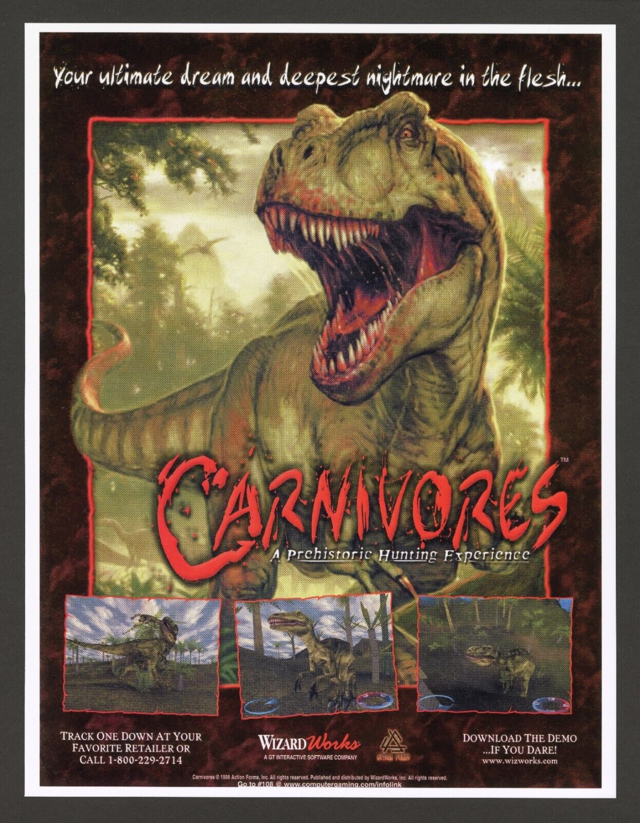 Carnivores PC Game 1998 Vintage Big Box Promotional Ad Art Print Poster - Glossy