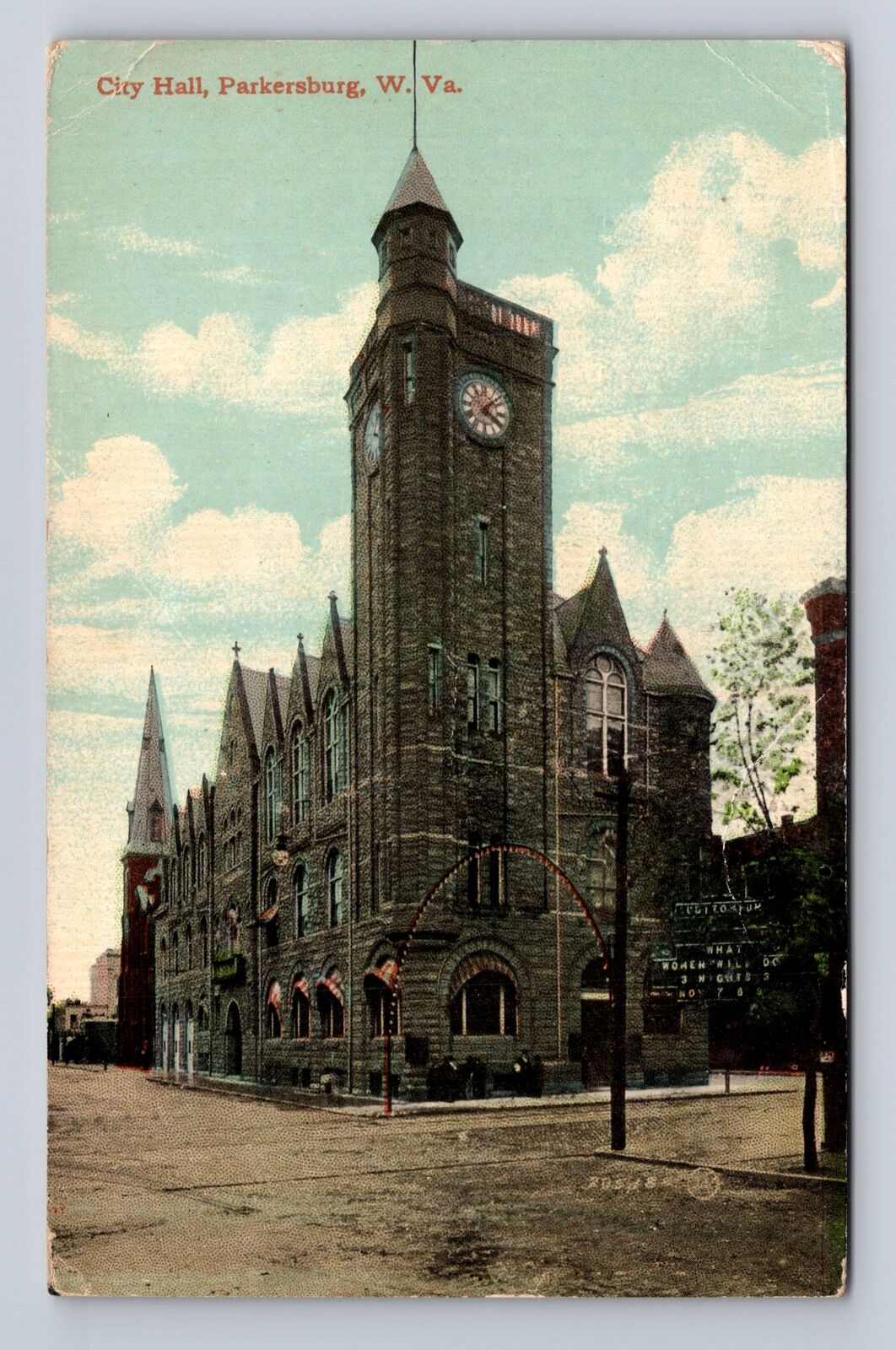 Parkersburg WV-West Virginia, City Hall, Antique, Vintage Souvenir Postcard