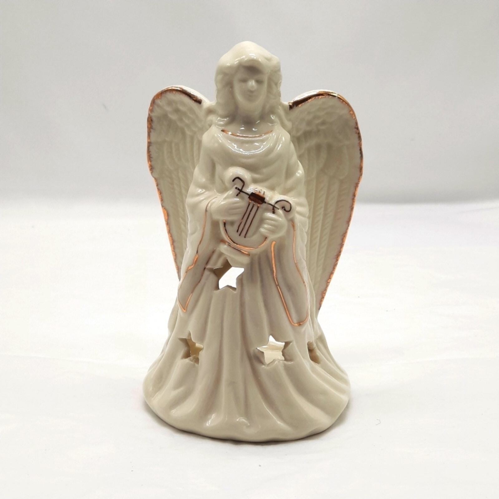 Ceramic Angel Figurine Candle Holder Ivory Gold Collectible