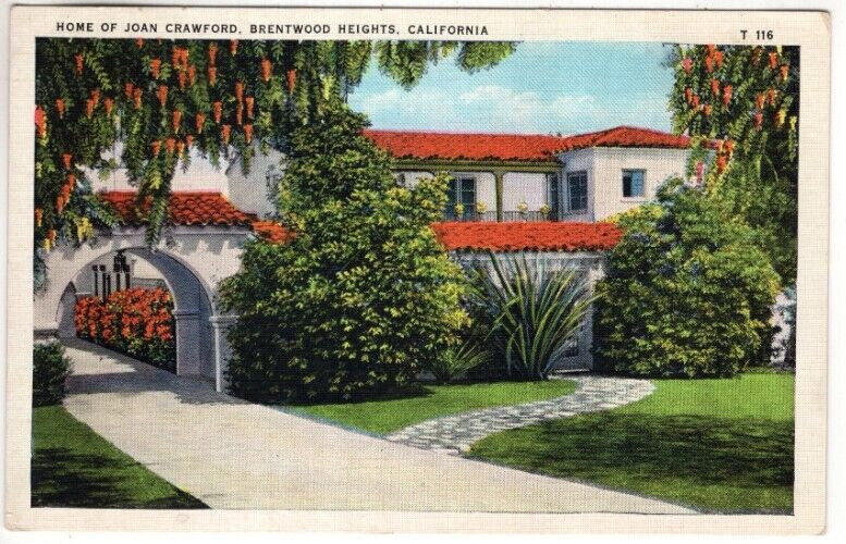 ANTIQUE Postcard    (UNUSED)   HOME OF JOAN CRAWFORD  -  BRENTWOOD HEIGHTS, CA