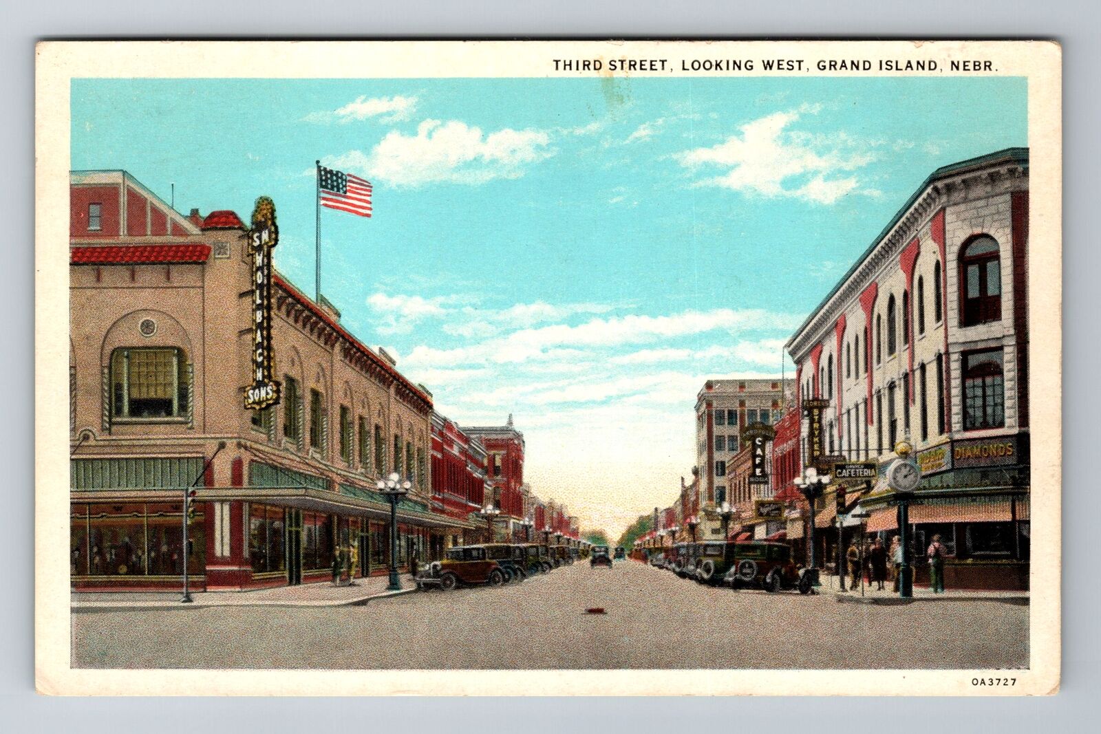 Grand Island NE-Nebraska, Third Street Looking West, Antique, Vintage Postcard