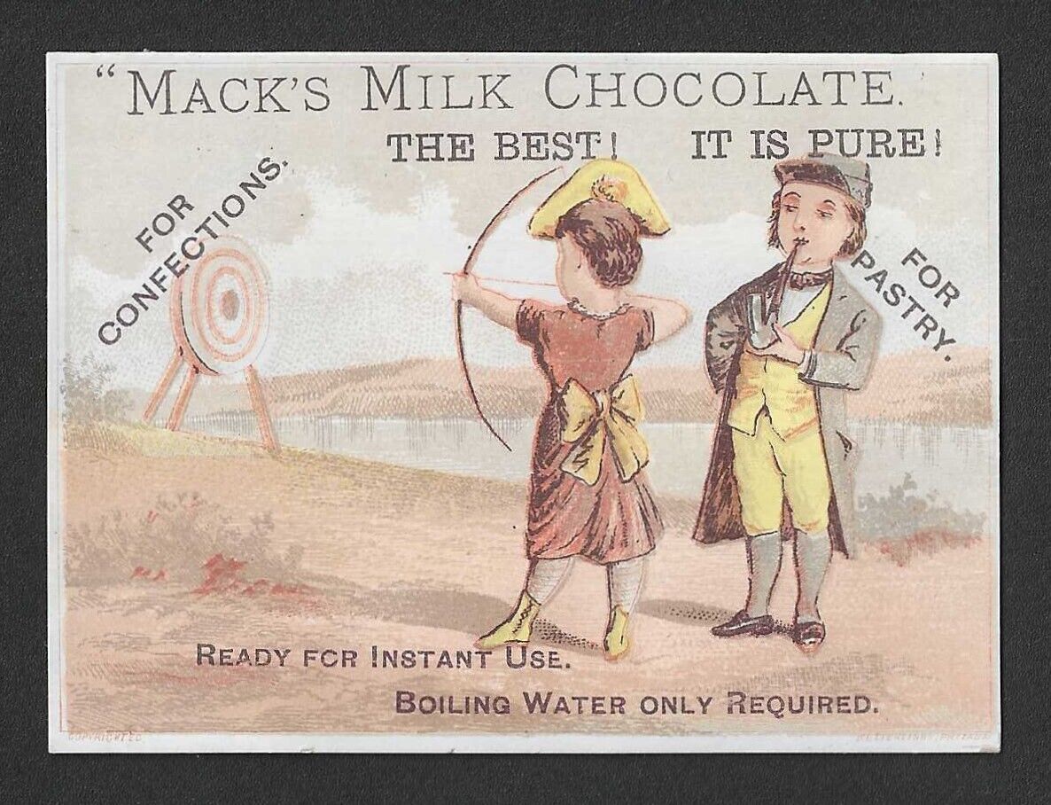 c1880s Mack\'s Milk Chocolate Trade Card - Archery Philadelphia Lihto Ketterlinus