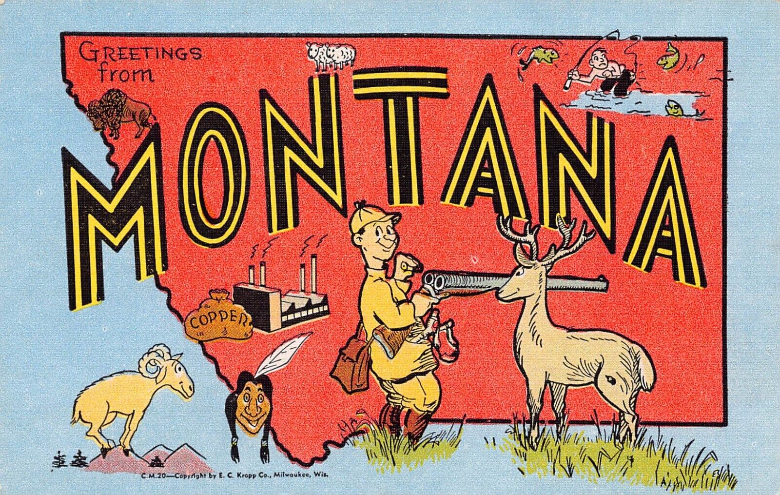 Montana MT Greetings From State Larger Not Large Letter 16628-C.M.20 Linen PC