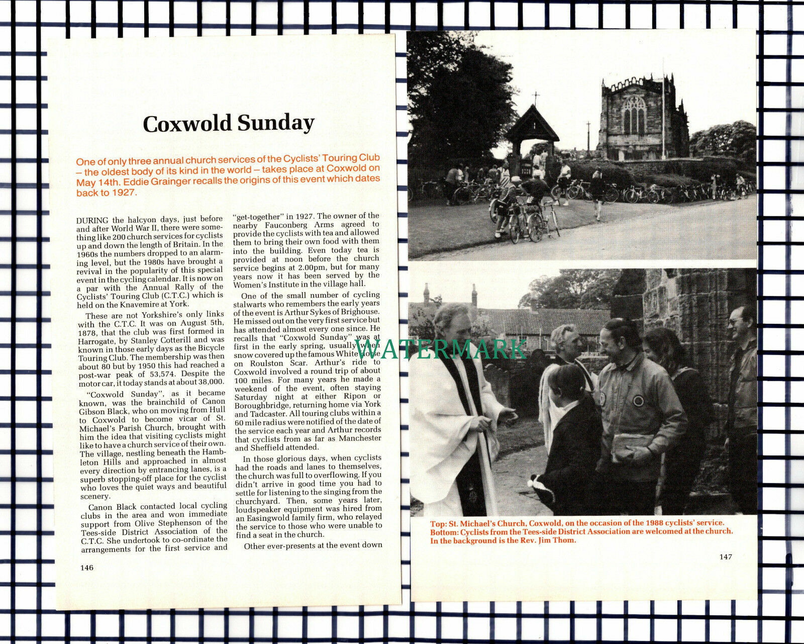 (7065) Coxwold Cyclists Touring Club Rev Jim Thom  - 1989 Article