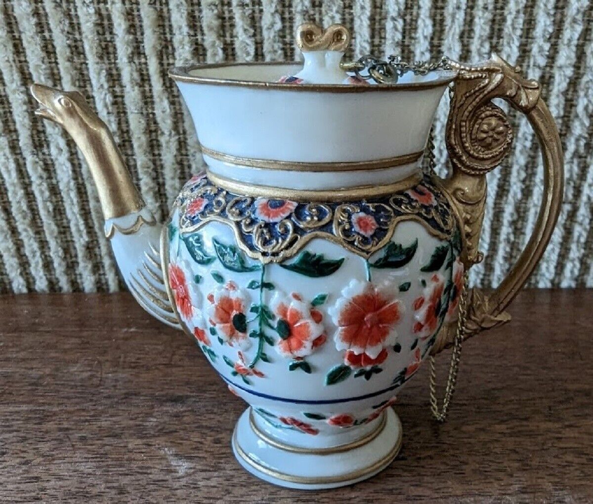 NINI 6-2 Floral Urn Shaped Hand Painted Miniature Teapot Trinket Box GUC