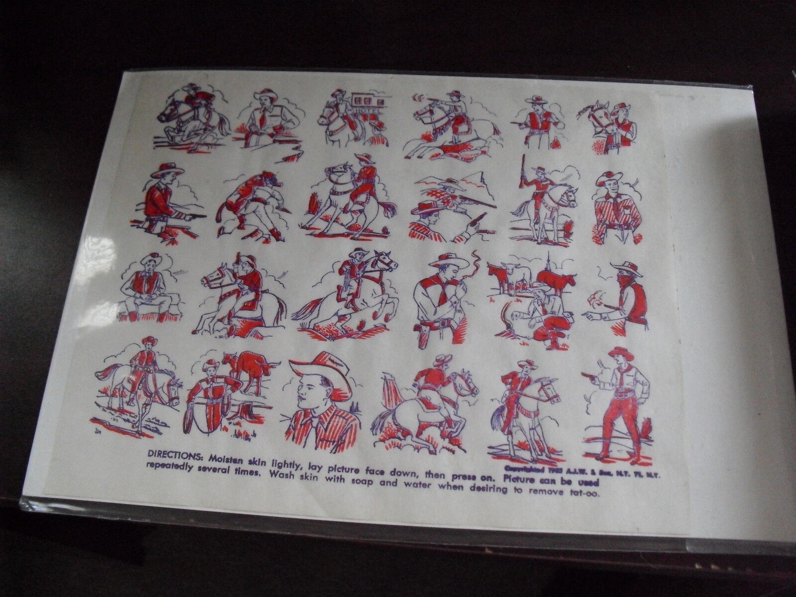 Unique Vintage 1953 Sheet of Cowboys and Western Theme Tattoos