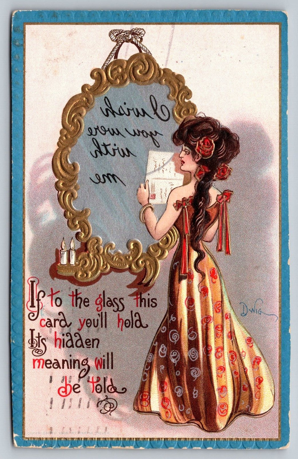 1911 Postcard Looking Glass Mirror Hidden Meaning Greeting