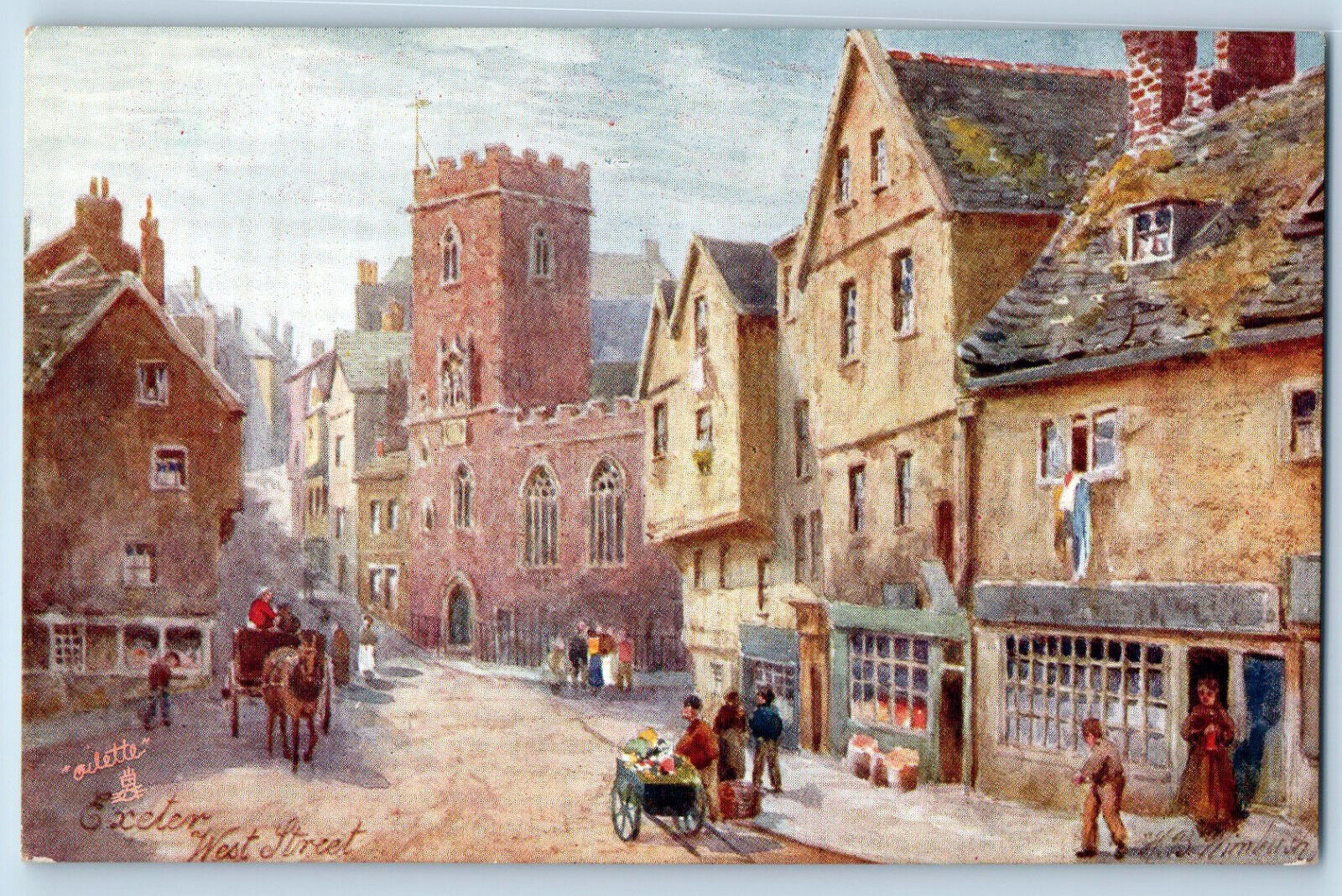 Exeter Devon South West England Postcard West Street c1910 Oilette Tuck Art