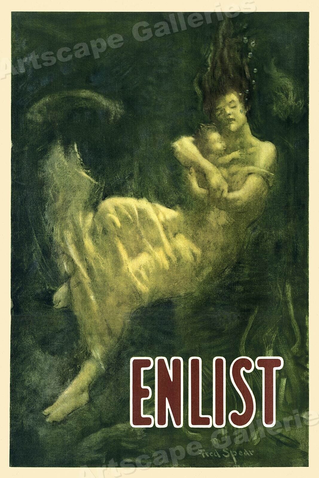1915 Enlist Lusitania World War I Historic Fred Spear Art Poster - 24x36