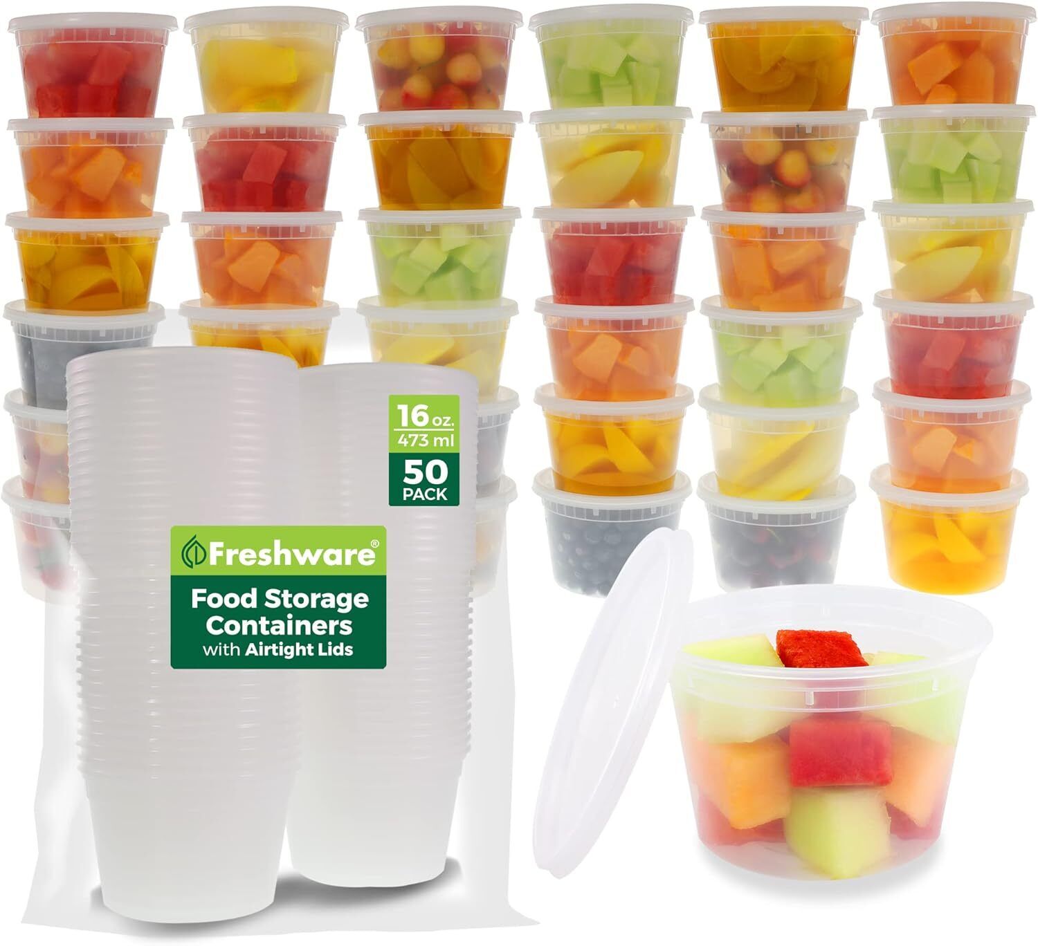 Food Storage Containers [50 Set] 16 oz Plastic Deli Containers with Lids