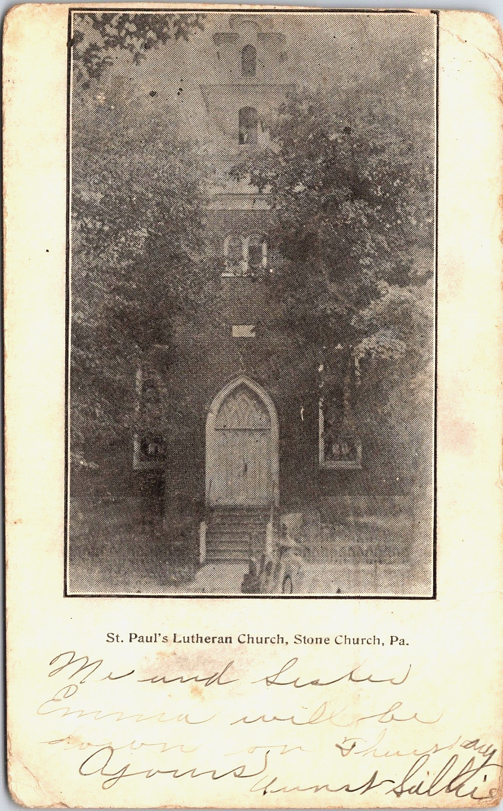 Postcard Stone Church Pennsylvania St Pauls Lutheran Church Posted 1901
