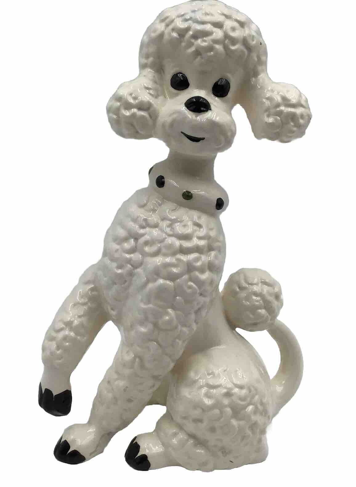 Poodle Ceramic Figure Hand Made 1968 White/Black Accents Mid Century Modern￼ 10”