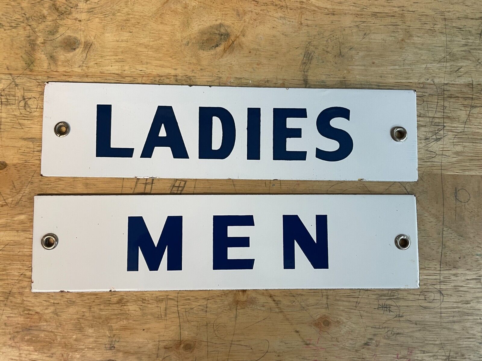 Men Ladies Set of Old and Original Porcelain Gas Station Bathroom Signs