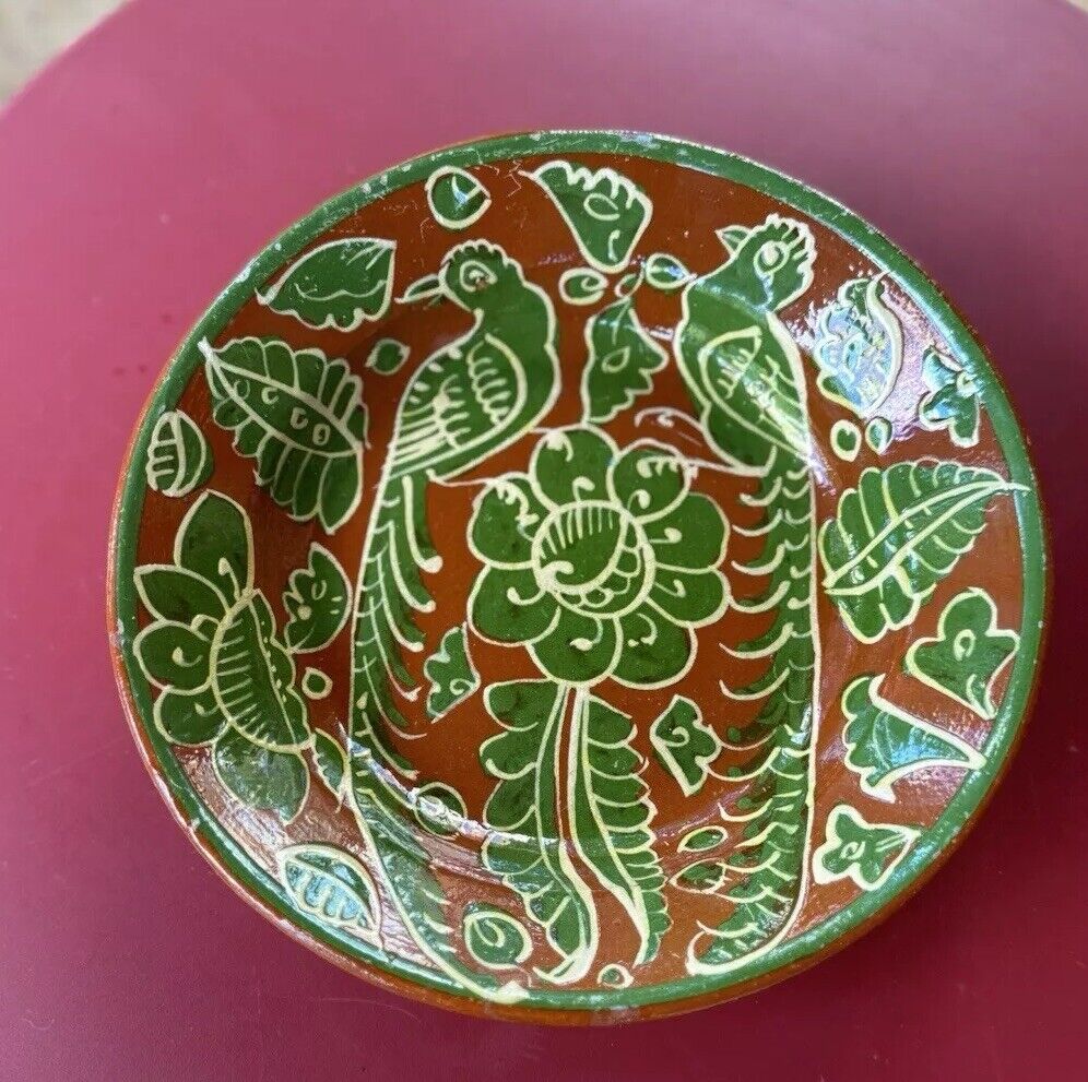 Vintage RARE Mexican Redware Pottery Tlaquepaque Fantasia Bird Bowl 8.5”