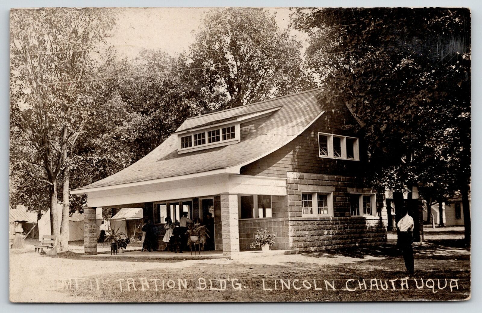 Lincoln Illinois~Chautauqua Administration Building~Tents~H Davis~1908 RPP