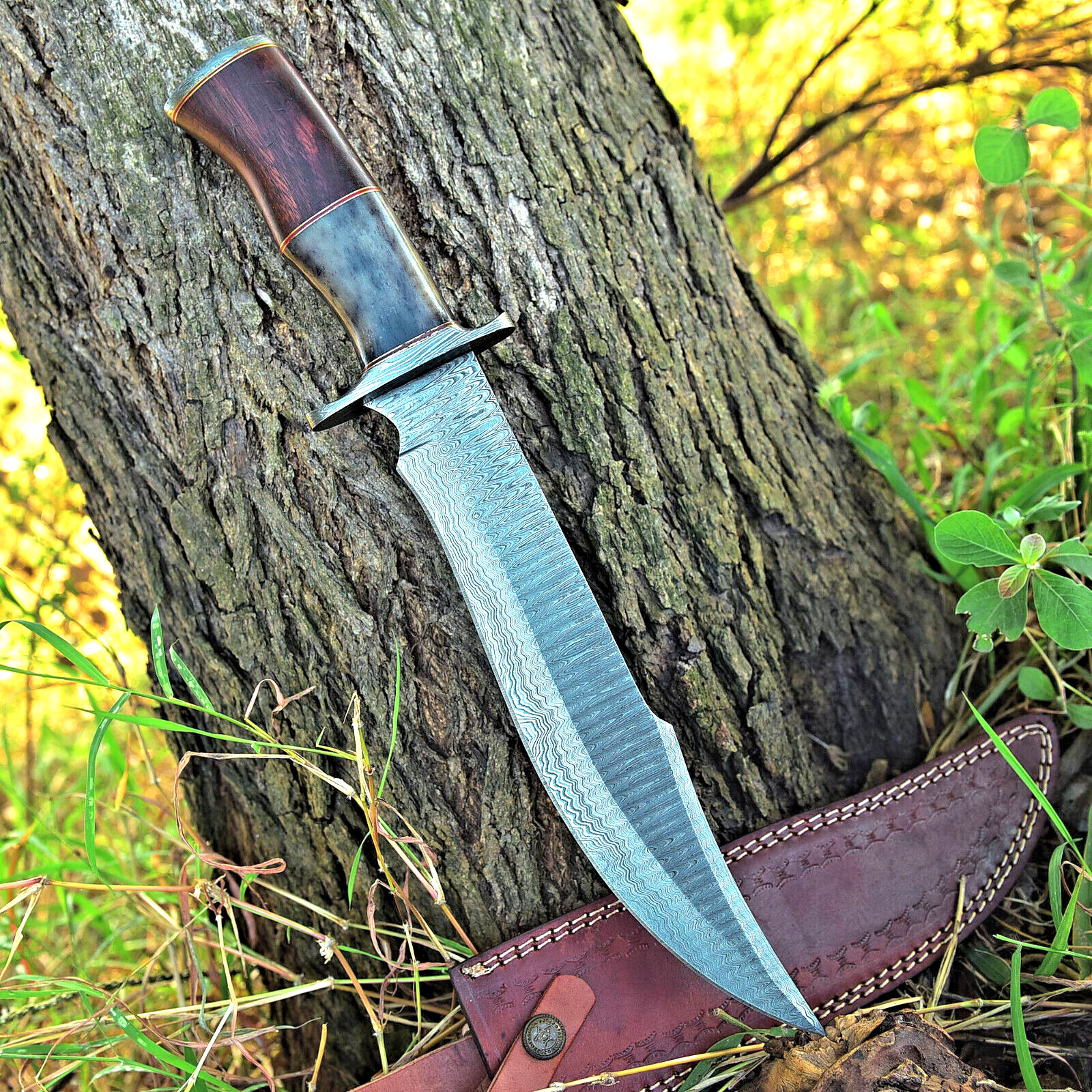 Custom Made Damascus Bowie Knife Hunting - Hand Forge Damascus Steel SS-14