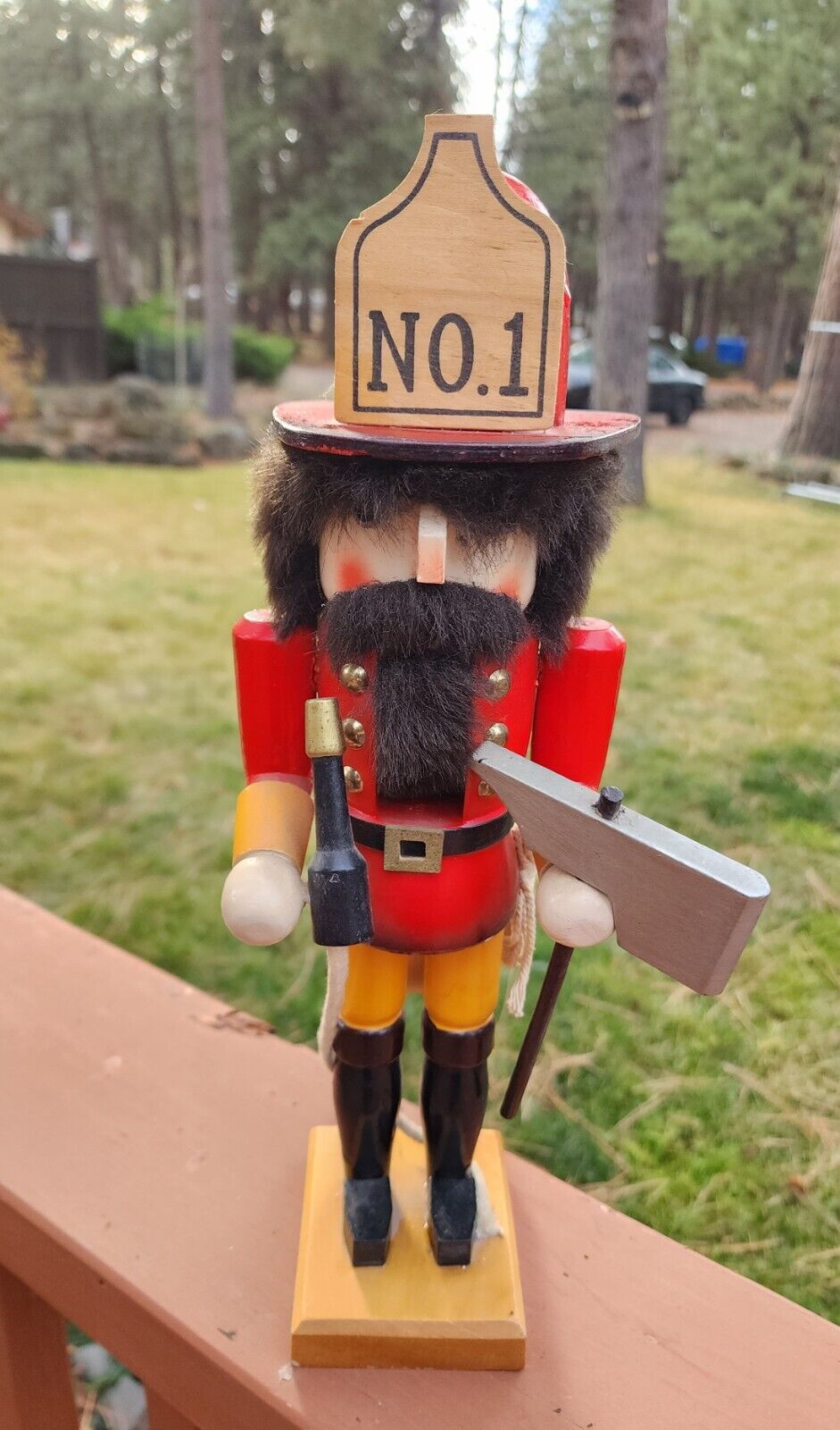Vintage Wood Wooden Fireman No. 1 bearded Firefighter Nutcracker Christmas