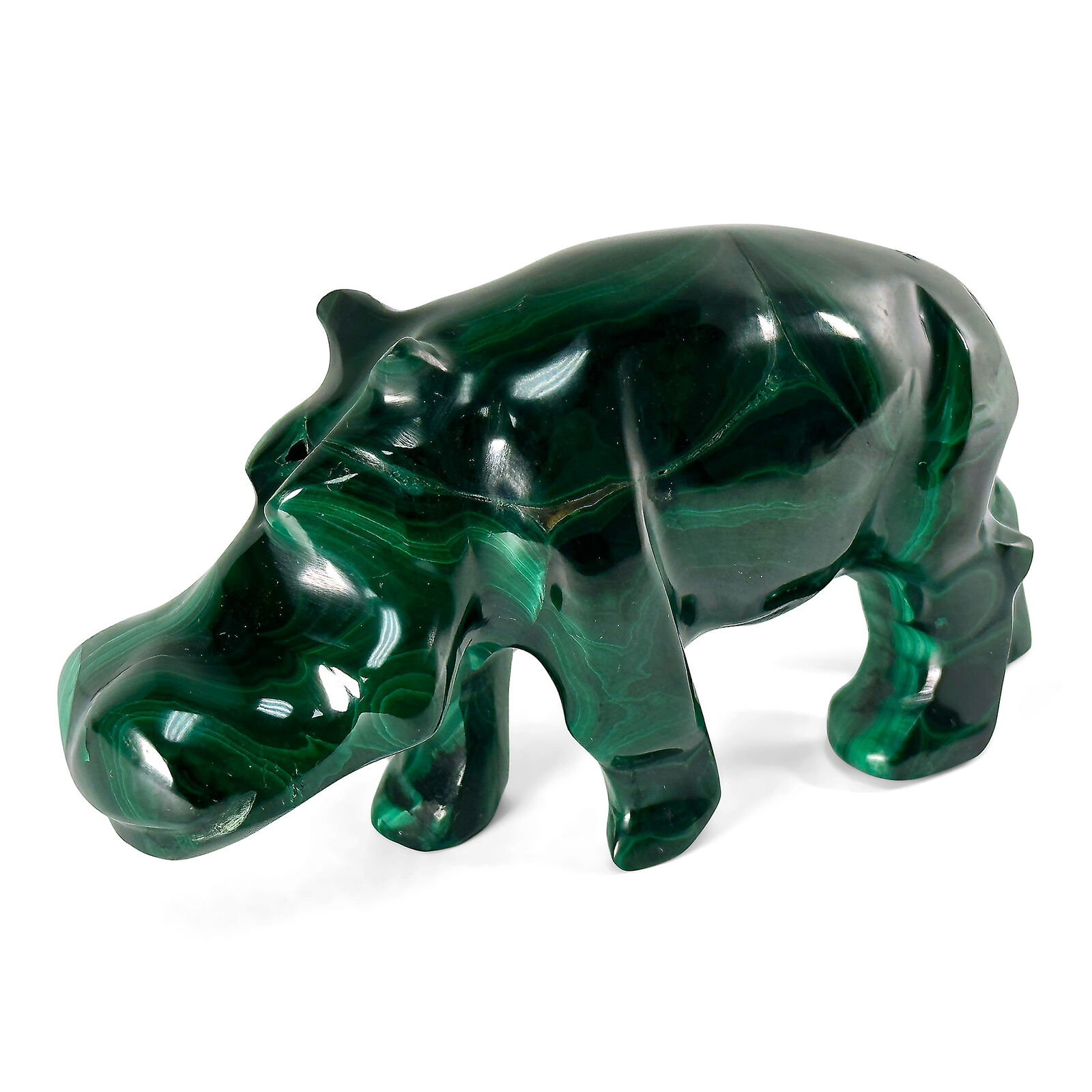 Hand Carved Hippopotamus Malachite Gemstone Animal Figurine Decor #RAN292