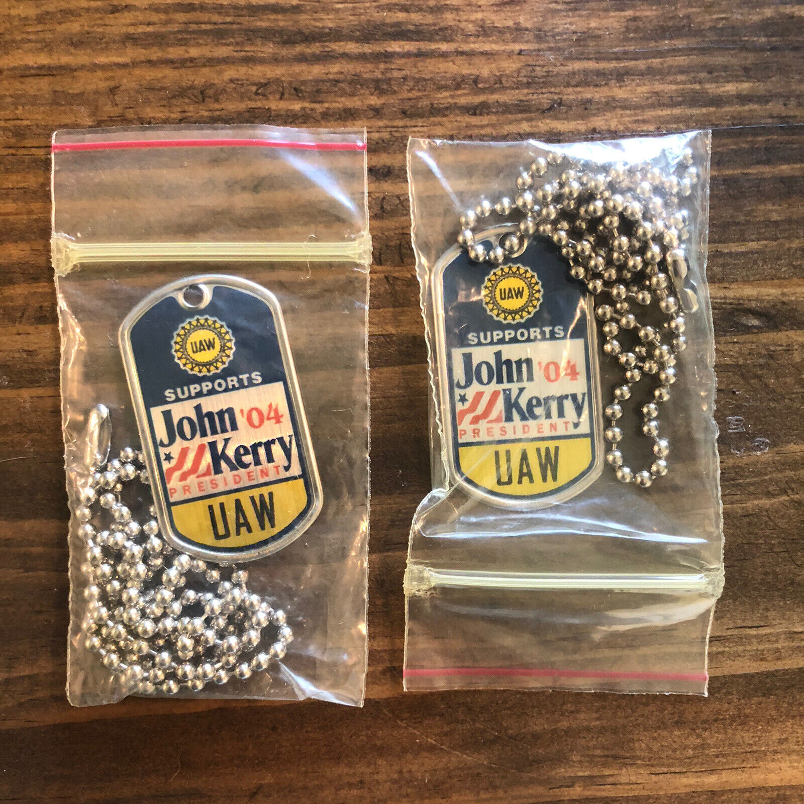 United Auto Workers UAW Support John Kerry Presidential Campaign 2004 Dog Tags 2