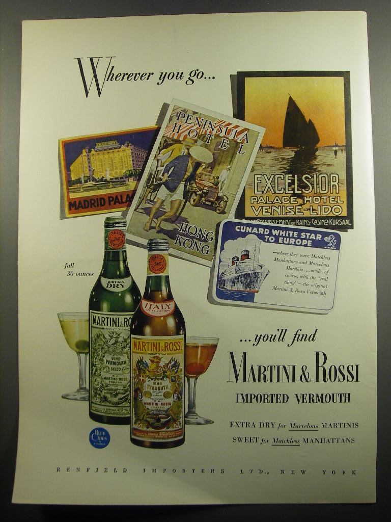1951 Martini & Rossi Vermouth Ad - Wherever you go