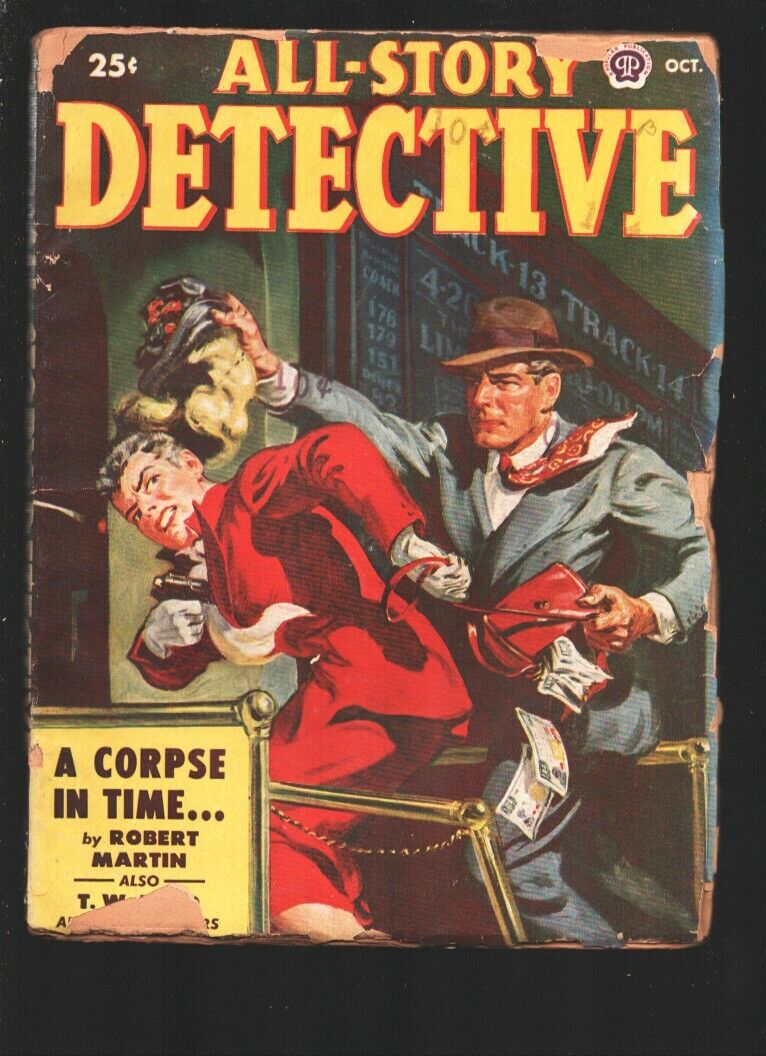 All-Story Detective 10/1949- man in drag cover-Crime pulp fiction-G