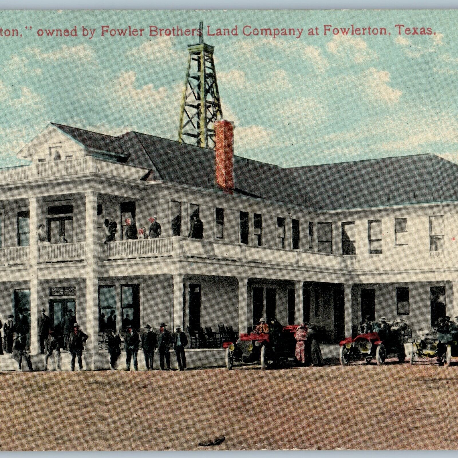 c1910s Fowlerton, TX Hotel Fowler Brothers PC Employees Touring Car Oil Rig A190