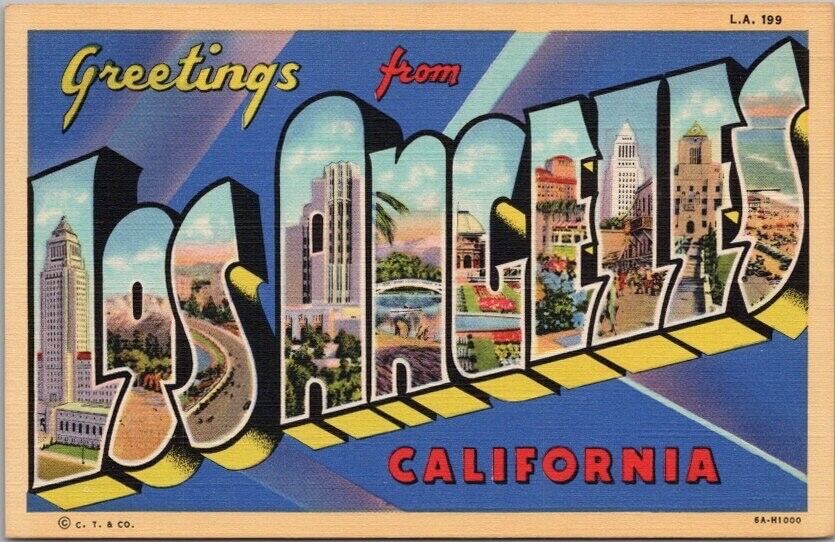 Vintage 1930s LOS ANGELES California Postcard Multi-View / Curteich Linen Unused