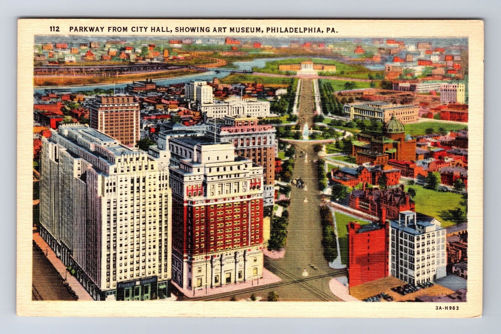 Philadelphia PA-Pennsylvania, Aerial Parkway From City Hall, Vintage Postcard