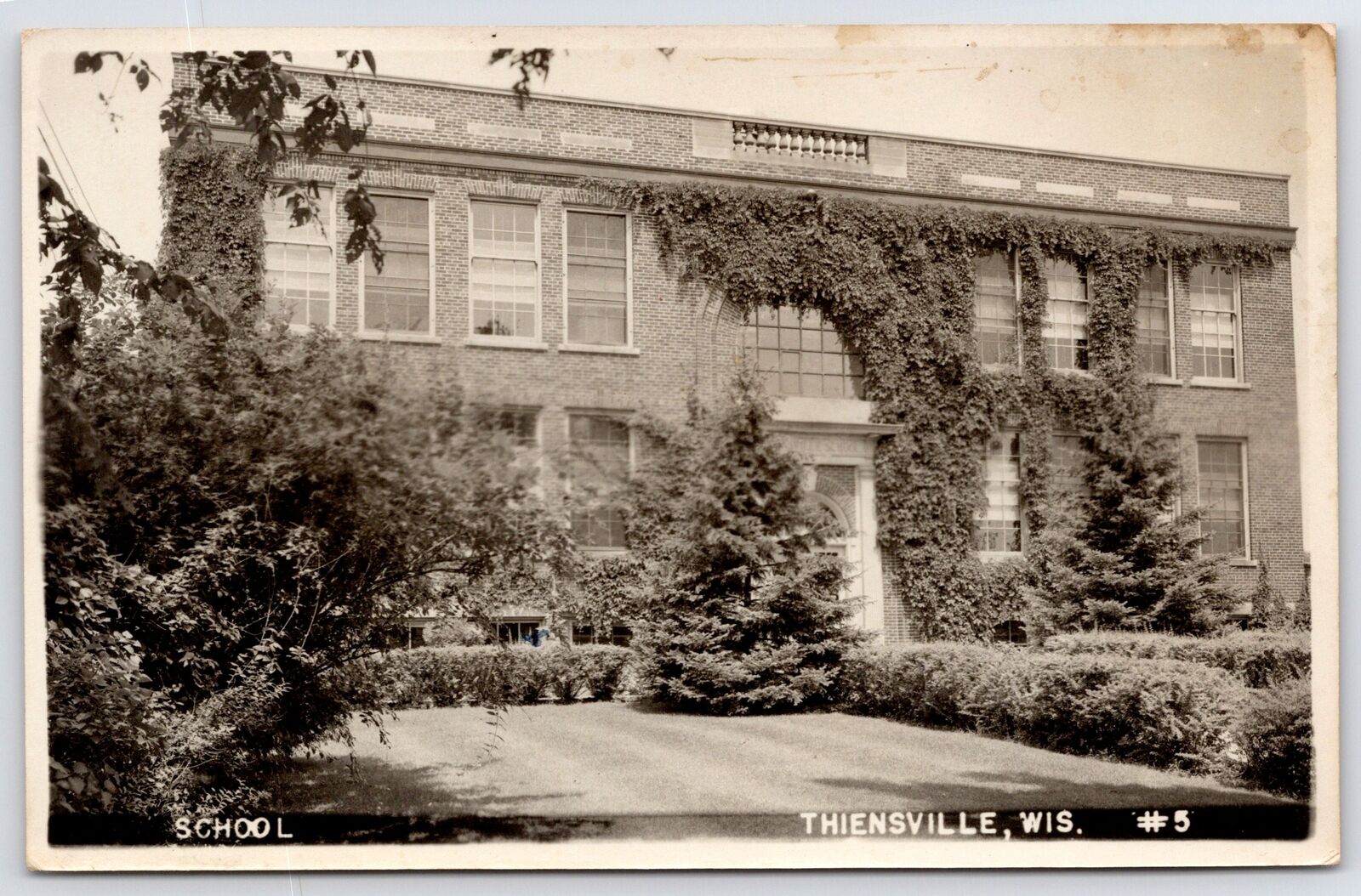 Thiensville Wisconsin~Ivy Splattered High School Before New Addition~1952 RPPC