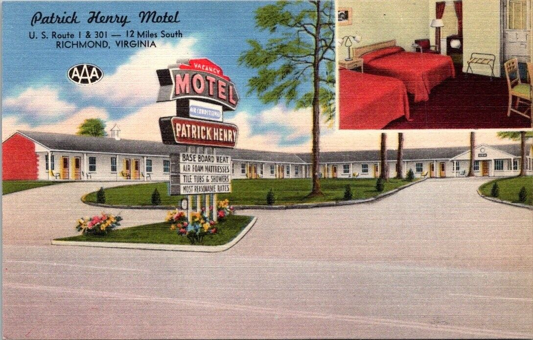 Patrick Henry Motel. Route 1. Richmond, Virginia. Linen Postcard. B3.