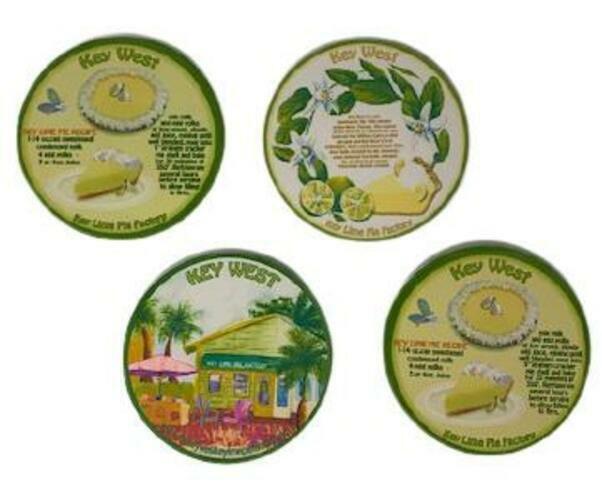Key West Florida Key Lime Pie Cork-Back Coasters w/Black Wood Holder (Set of 4)