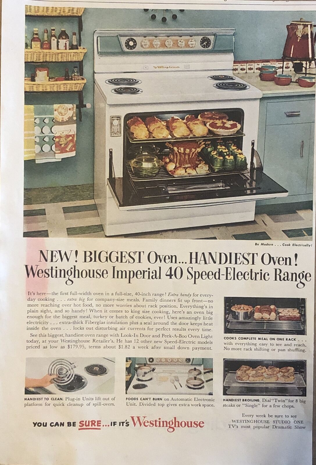 1955 Westinghouse Imperial Electric Range VTG 1950s 50s PRINT AD 40-Speed