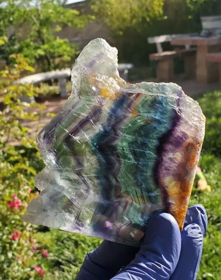 Natural Rainbow fluorite  quartz crystal Slab 258g