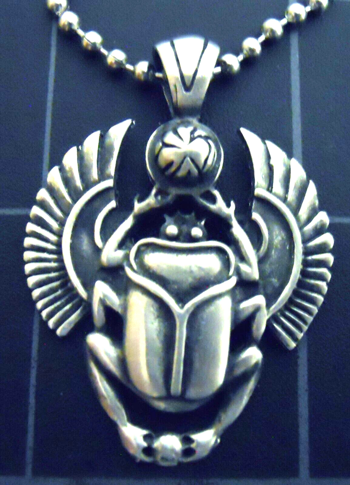 Dung Beetle Pendant Stainless Ball Chain New Winged Scarab Egyptian Necklace