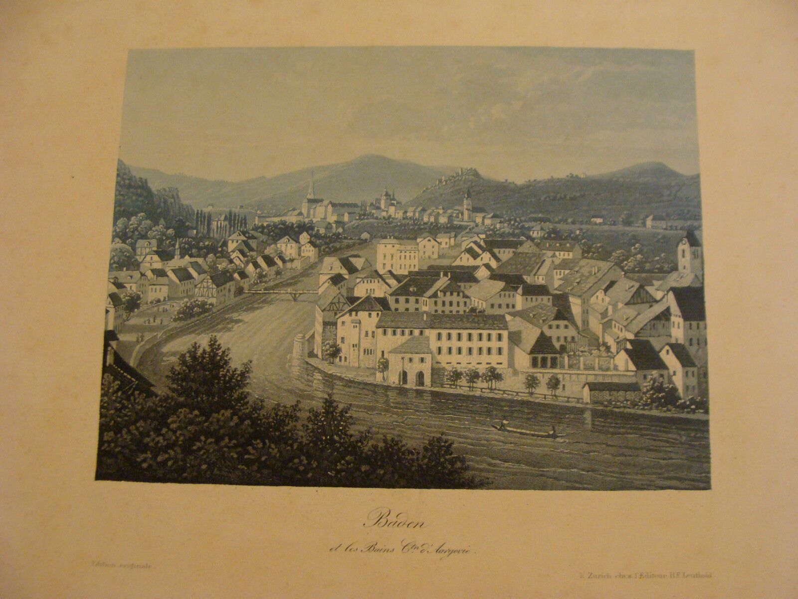 vintage SWISS Print: BADEN et les Buins    Aargovie, original edition, Zurich 