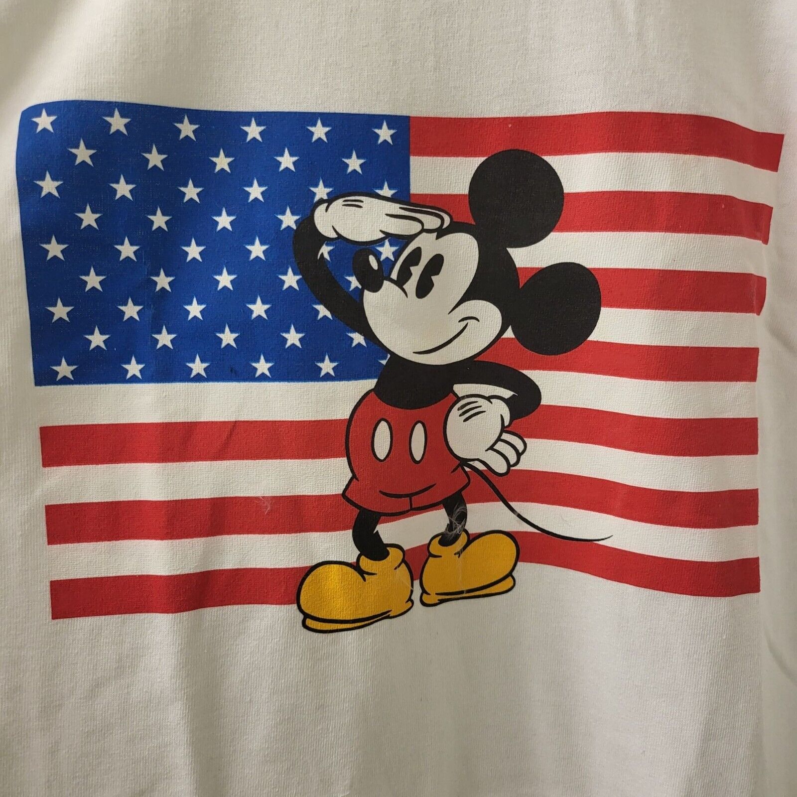 Vintage Disney Store White T Shirt Mickey Mouse Saluting American Flag XXL