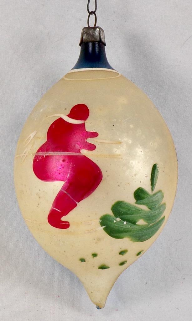 Mercury Glass Christmas Ornament Man Skis Tree Blue Gold Blown Poland Big #485