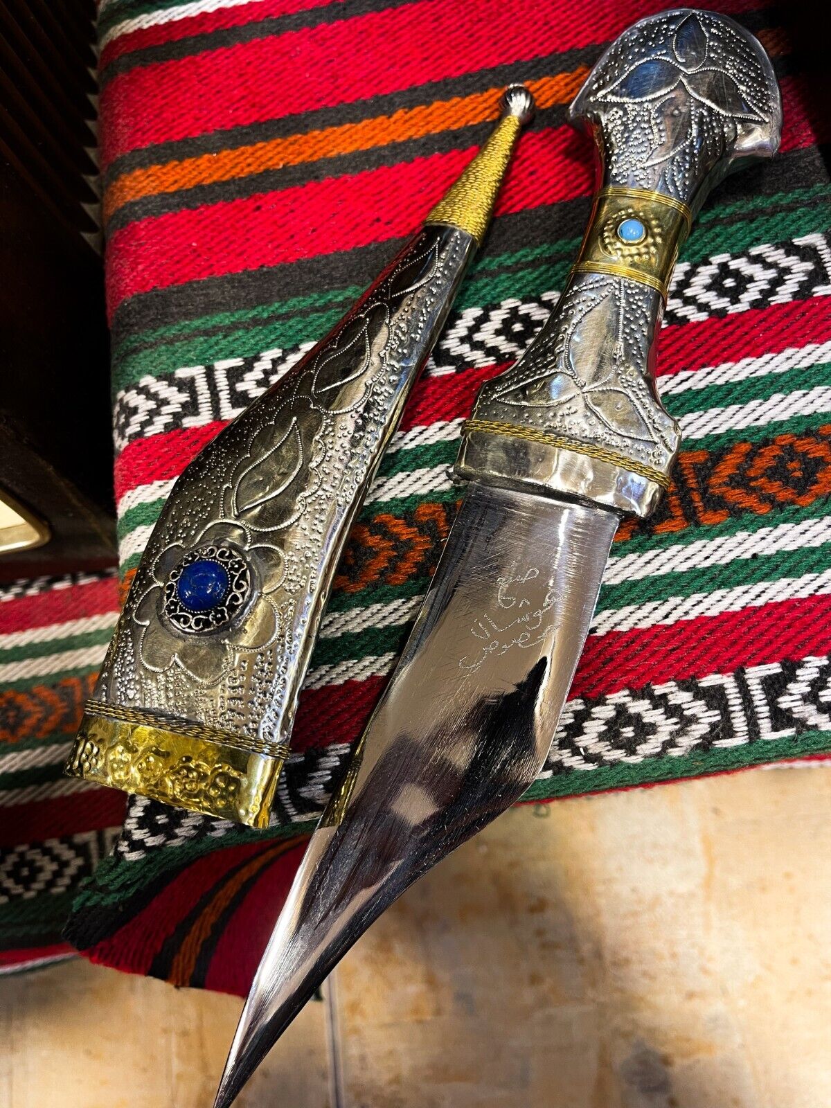 Antique Silver Brass Dagger: Exquisite Jambiya Design, Arabic Engravings - Rare